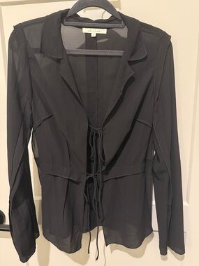 Sheer Tie-Front Black Blouse - Women